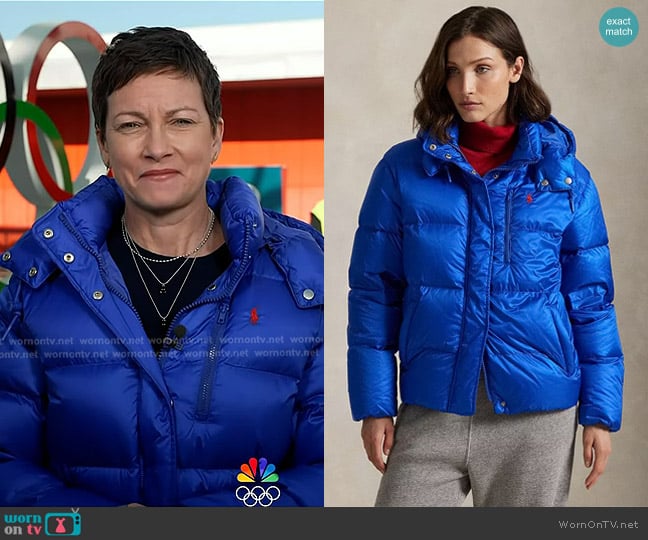 Polo Ralph Lauren Water Repellent Quilted Down Jacket in Blue worn by Stephanie Gosk on Today
