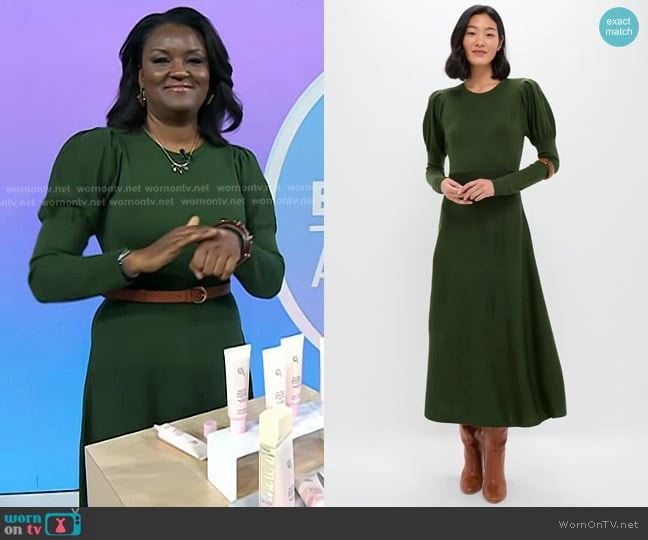 Pomander Place Brielle Sweater Dress in Olive worn by Dr. Angela Lamb on Today