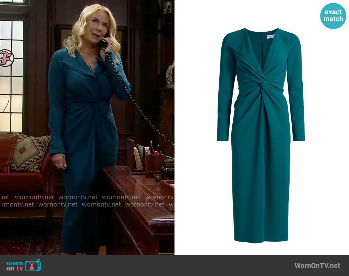 Prabal Gurung Lily Twist Long-Sleeve Midi-Dress worn by Brooke Logan (Katherine Kelly Lang) on The Bold and the Beautiful