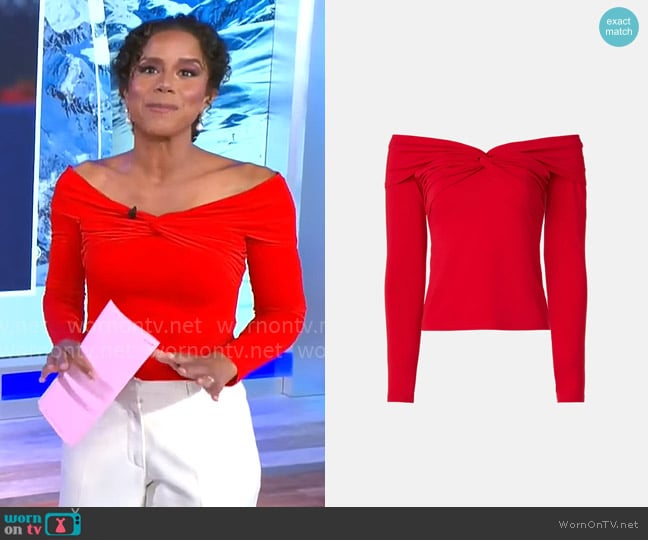 Adriana Diaz’s red off-shoulder top on CBS Mornings