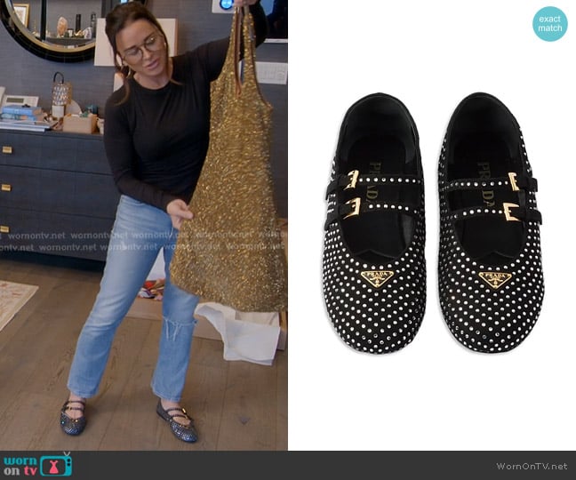 Prada Embellished Leather Mary Jane Ballerina Flats worn by Kyle Richards on The Real Housewives of Beverly Hills