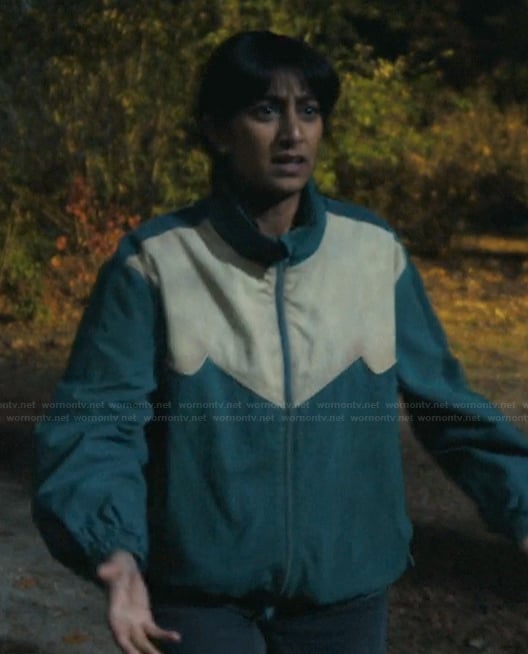 Priya's colorblock jacket on His & Hers