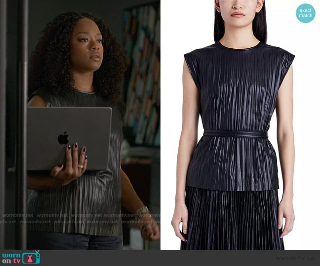Proenza Schouler Lyra Faux Leather Crinkle Top worn by Izzy Letts (Jazz Raycole) on The Lincoln Lawyer