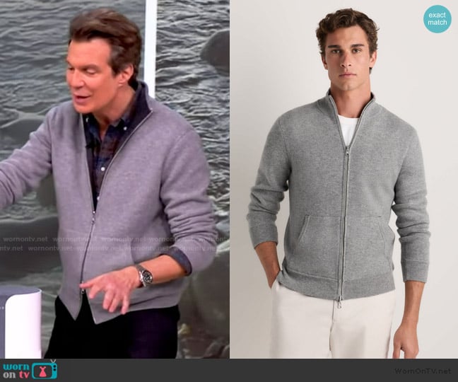 Quince Reversible Cashmere Full Zip Sweater worn by Adam Glassman on The View
