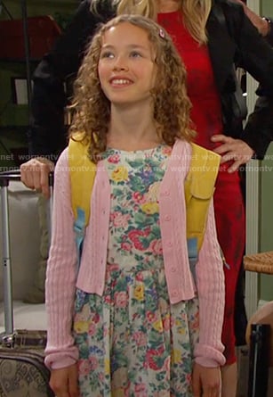 Rachel’s floral dress and pink cable knit cardigan on Days of our Lives