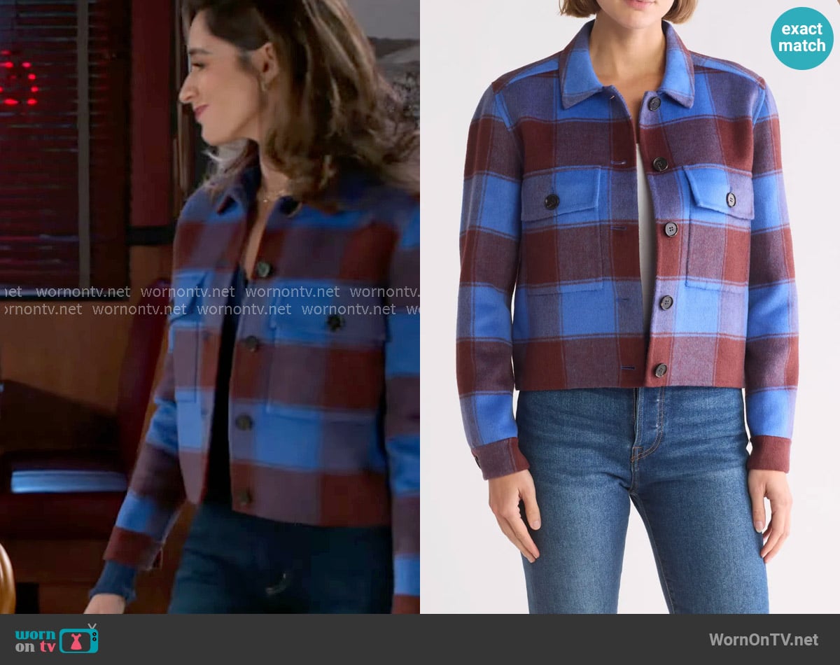 Rails Steffi Jacket in Cobalt / Chocolate worn by Ashley Morgan (Jen Jacob) on Beyond the Gates