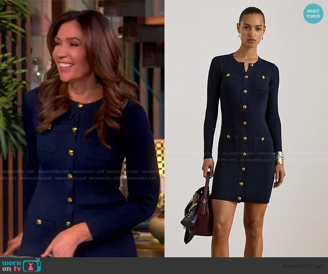 Ralph Lauren Button-Trim Rib-Knit Sweater Dress worn by Amanda Carpenter on The View