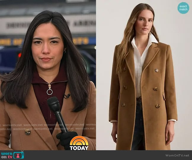 Ralph Lauren Double-Breasted Wool-Blend Coat in New Vicuna worn by Emilie Ikeda on Today