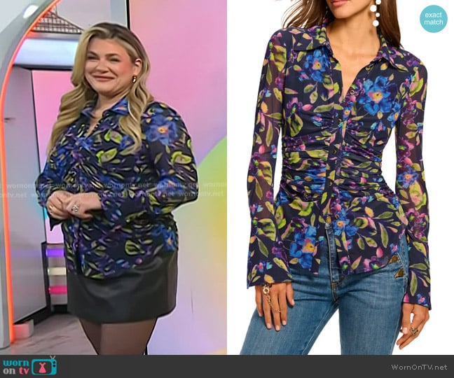 Heather McMahan’s blue floral print shirt on Today