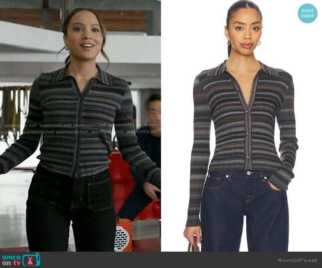 Re/Done Ribbed Polo Cardi in Black Combo worn by May Grant (Corinne Massiah) on 9-1-1