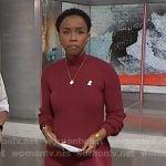 Zinhle's red ribbed asymmetric sweater on NBC News Daily