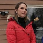 Elzabeth’s red hooded quilted jacket on Good Morning America