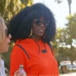 Bozoma’s red crop hoodie and mini skirt on The Real Housewives of Beverly Hills