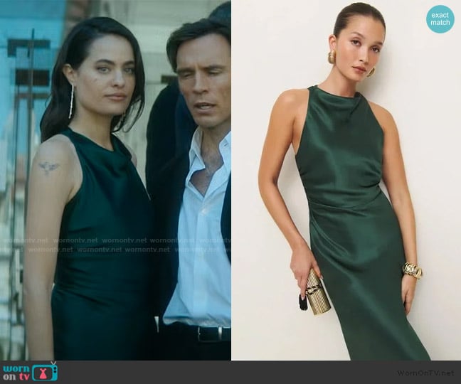 Reformation Anaiis Silk Dress in Forest worn by Mira Mazraoui (Dar Zuzovsky) on Vanished