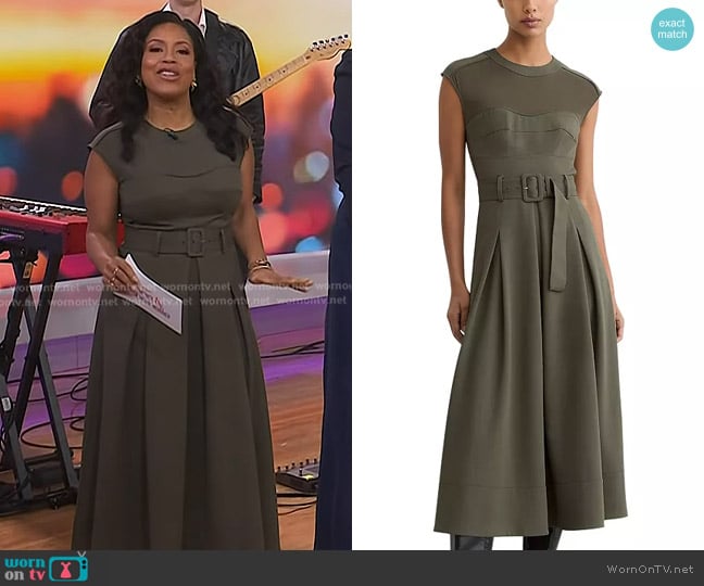Reiss Ava Belted Midi Dress in Khaki Green worn by Sheinelle Jones on Today