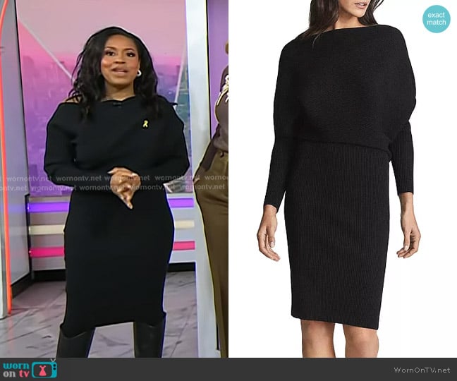 Reiss Lara Off-The-Shoulder Ribbed Midi Dress worn by Sheinelle Jones on Today