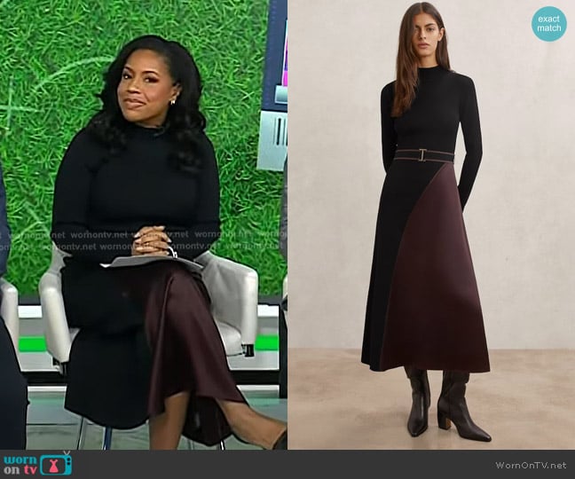 Reiss Misty Dress in Black/Burgundy worn by Sheinelle Jones on Today