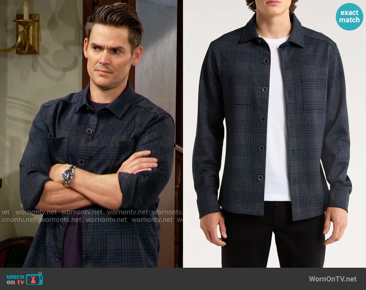 Robert Barakett Upton Plaid Double Knit Overshirt worn by Adam Newman (Mark Grossman) on The Young and the Restless