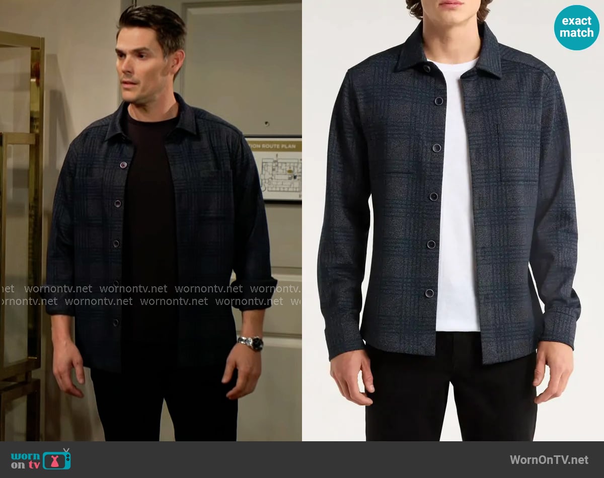 Adam’s navy plaid shirt on The Young and the Restless