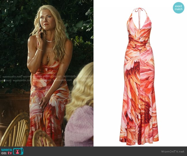Roberto Cavalli Floral-print Halterneck Maxi Dress worn by Angela Norris (Ali Larter) on Landman