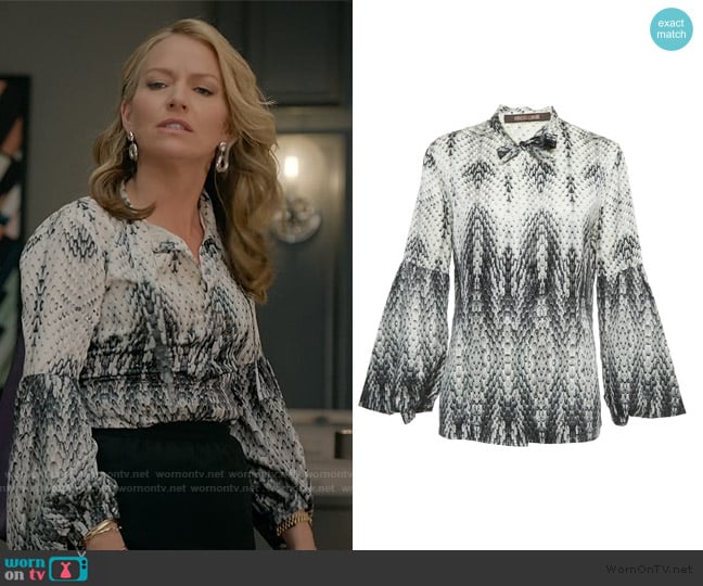 Roberto Cavalli Print neck-tie top worn by Lorna Crane (Becki Newton) on The Lincoln Lawyer