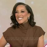 Robin Thede’s brown tie neck top and gathered skirt on Today