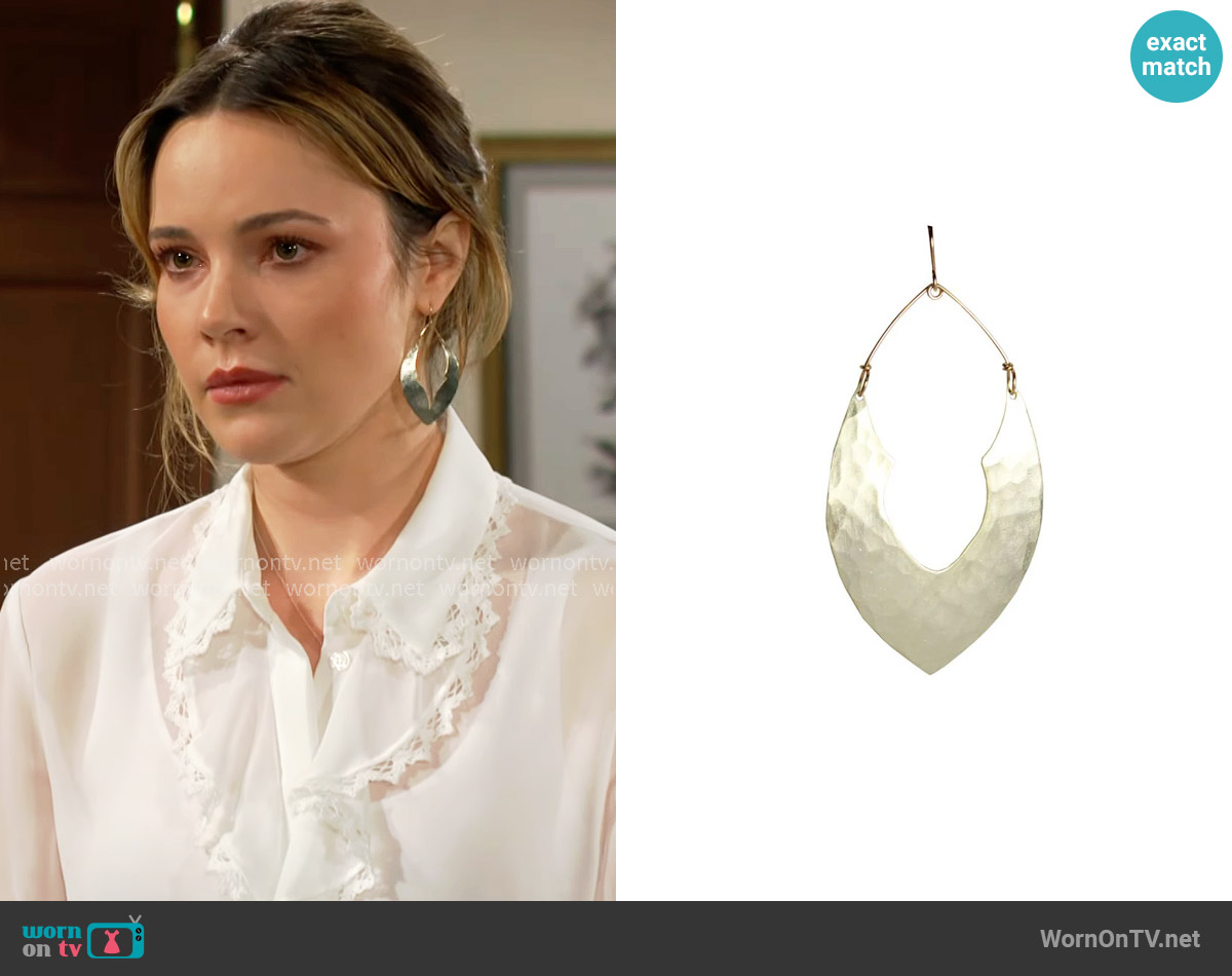 Robin Haley Champagne Cutout Earrings worn by Tessa Porter (Cait Fairbanks) on The Young and the Restless