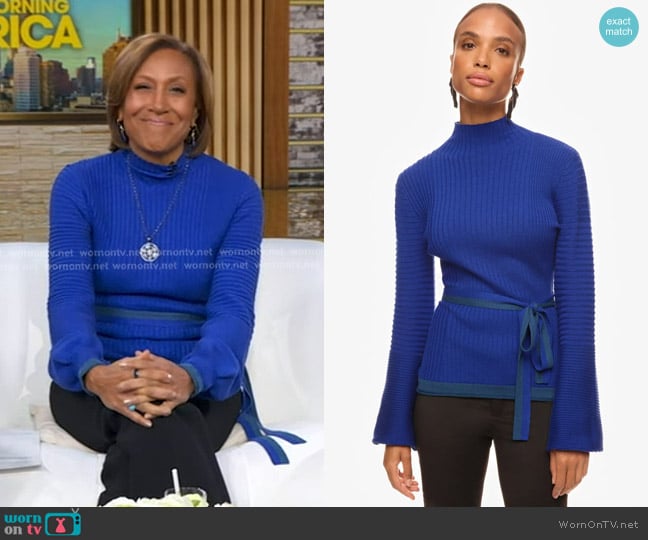 Roksanda Tie Waist Sweater in Blue worn by Robin Roberts on Good Morning America