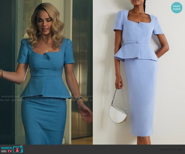 Roland Mouret Belted silk-blend crepe peplum midi dress worn by Lexy Jones (Rebecca Rittenhouse) on His & Hers