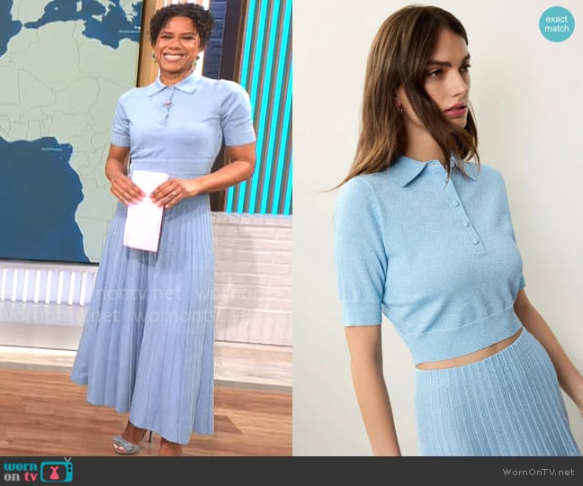 Adriana Diaz’s powder blue polo top on CBS Mornings