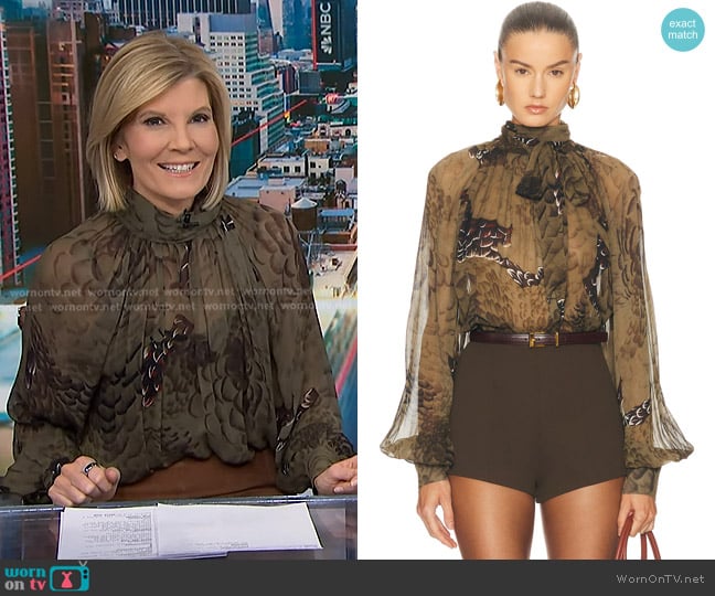 Ronny Kobo Zenia Top in Jade Camo worn by Kate Snow on NBC News Daily