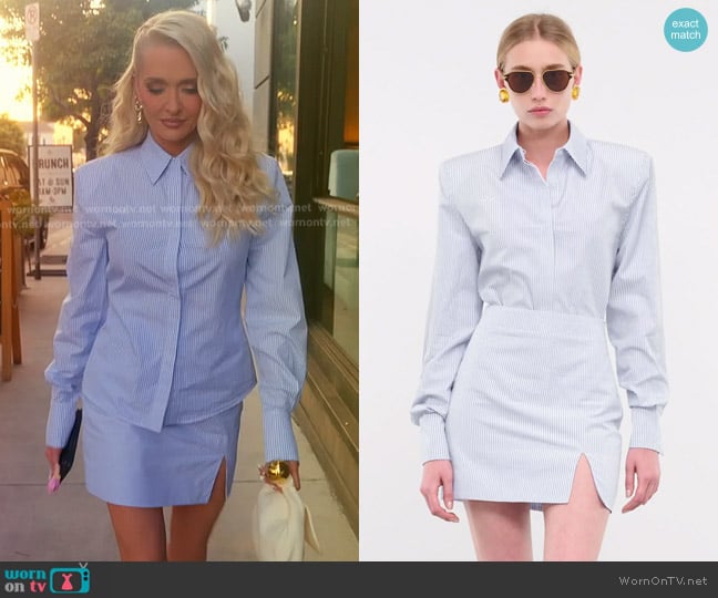 Rowen Rose Poplin Striped Shirt worn by Erika Jayne on The Real Housewives of Beverly Hills