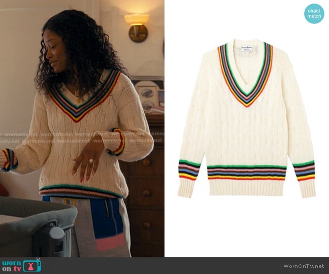 Rowing Blazers for Target Croquet Rainbow Cableknit Sweater worn by Samira Fisher (Keke Palmer) on The Burbs