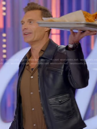 Ryan Seacrest’s black leather zip jacket on American Idol