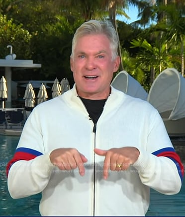 Sam Champion’s white stripe knit zip jacket on Good Morning America