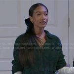 Samantha’s green cable knit sweater and plaid skirt on Beyond the Gates