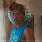 Samira’s blue rose print tank top on The Burbs