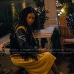 Samira’s navy fringed varsity jacket on The Burbs