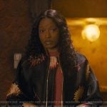 Samira’s black floral embroidered bomber jacket on The Burbs