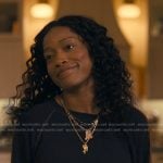 Samira’s gold Egyptian pendant necklace on The Burbs