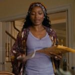 Samira's purple floral print kimono on The Burbs