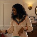 Samira’s rainbow stripe trim v-neck sweater on The Burbs