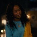 Samira's blue and yellow tie dye sweater on The Burbs