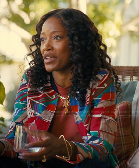 Samira’s abstract print bomber jacket on The Burbs