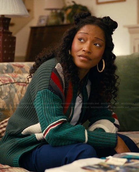 Samira’s colorblock knit cardigan on The Burbs