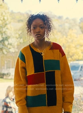 Samira’s colorblock patterned sweater on The Burbs