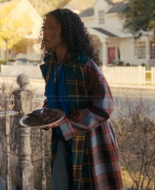 Samira's mixed plaid coat on The Burbs