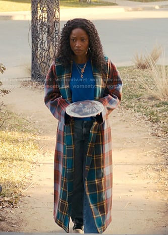 Samira’s mixed plaid coat on The Burbs