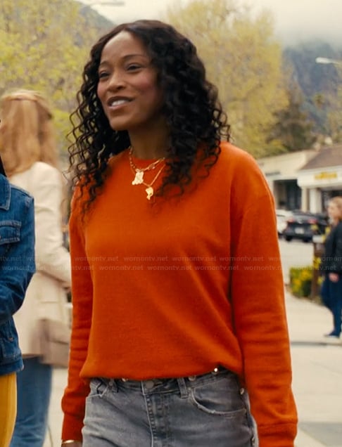 Samira's orange sweater on The Burbs