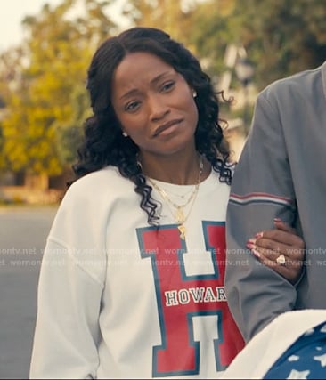 Samira's white H print sweatshirt on The Burbs